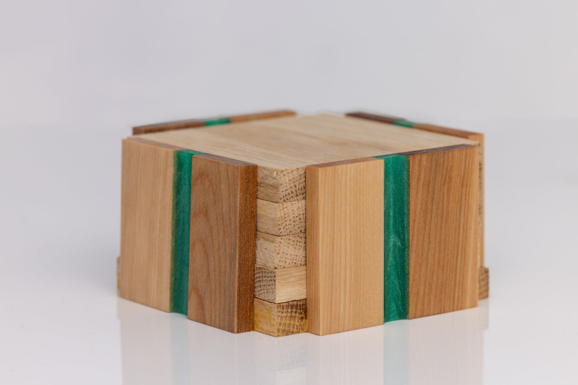 Custom Handmade Oak Coaster Set with Resin Accents