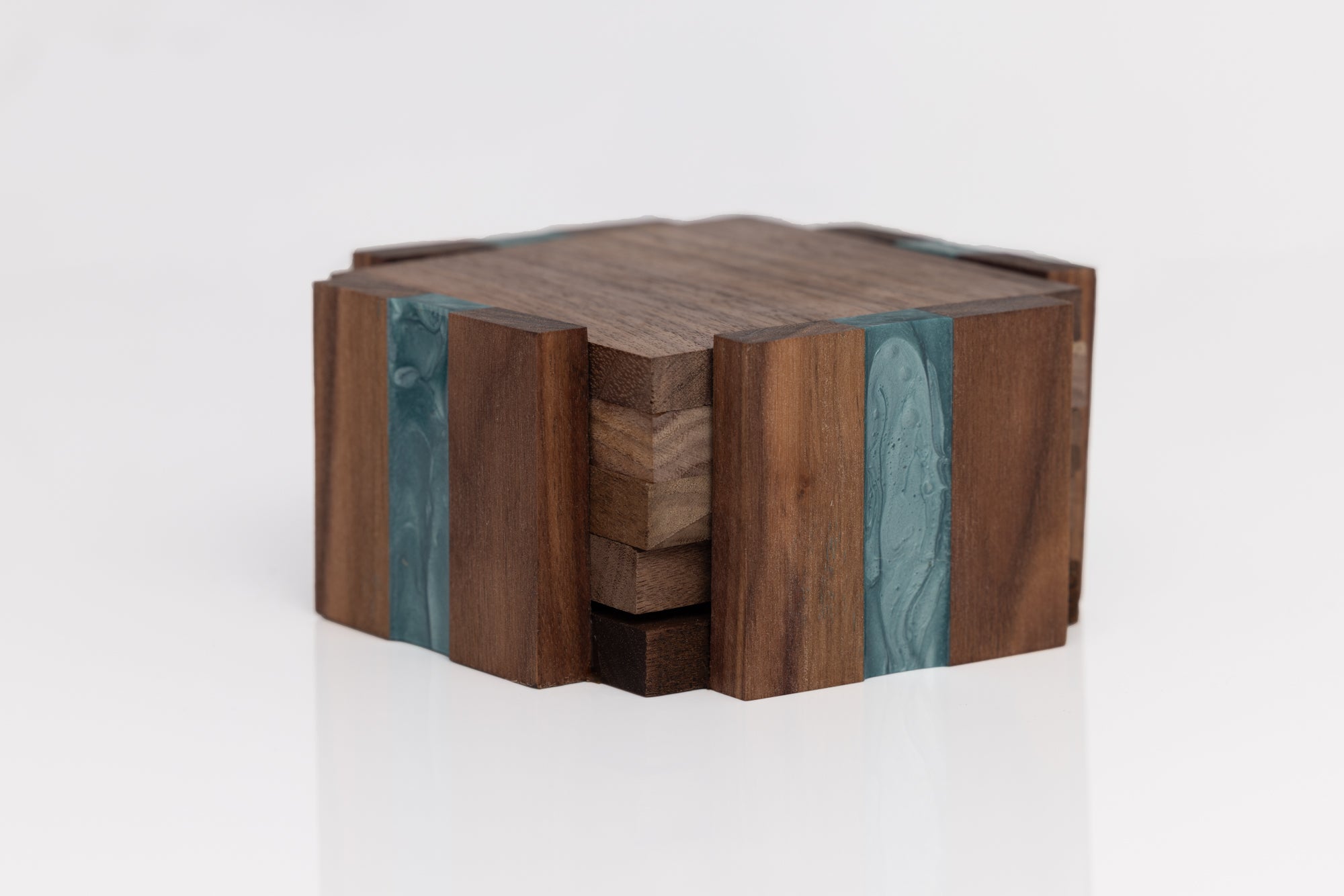 Custom Handmade Walnut Coaster Set with Resin Accents