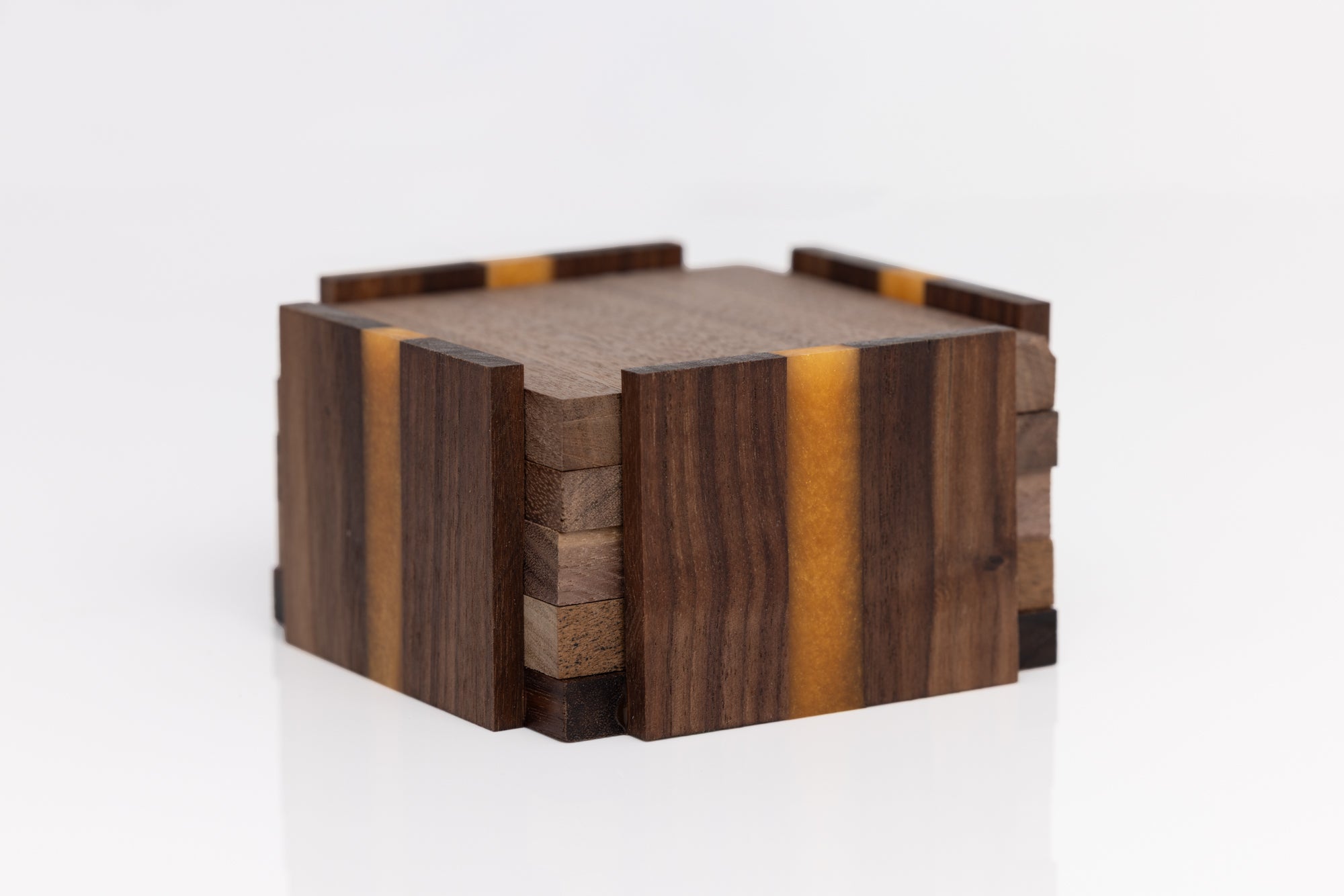 Custom Handmade Walnut Coaster Set with Resin Accents