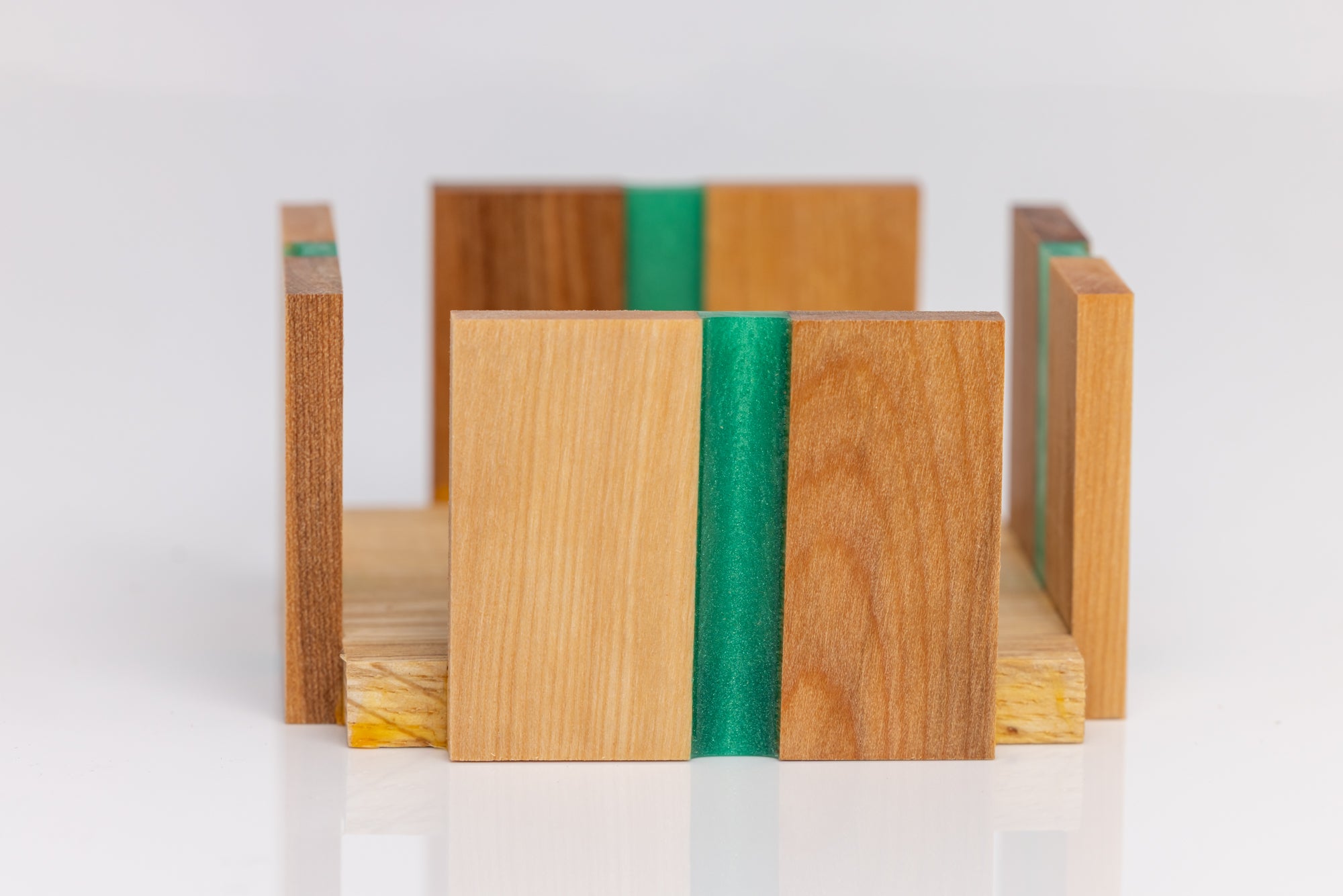 Custom Handmade Oak Coaster Set with Resin Accents