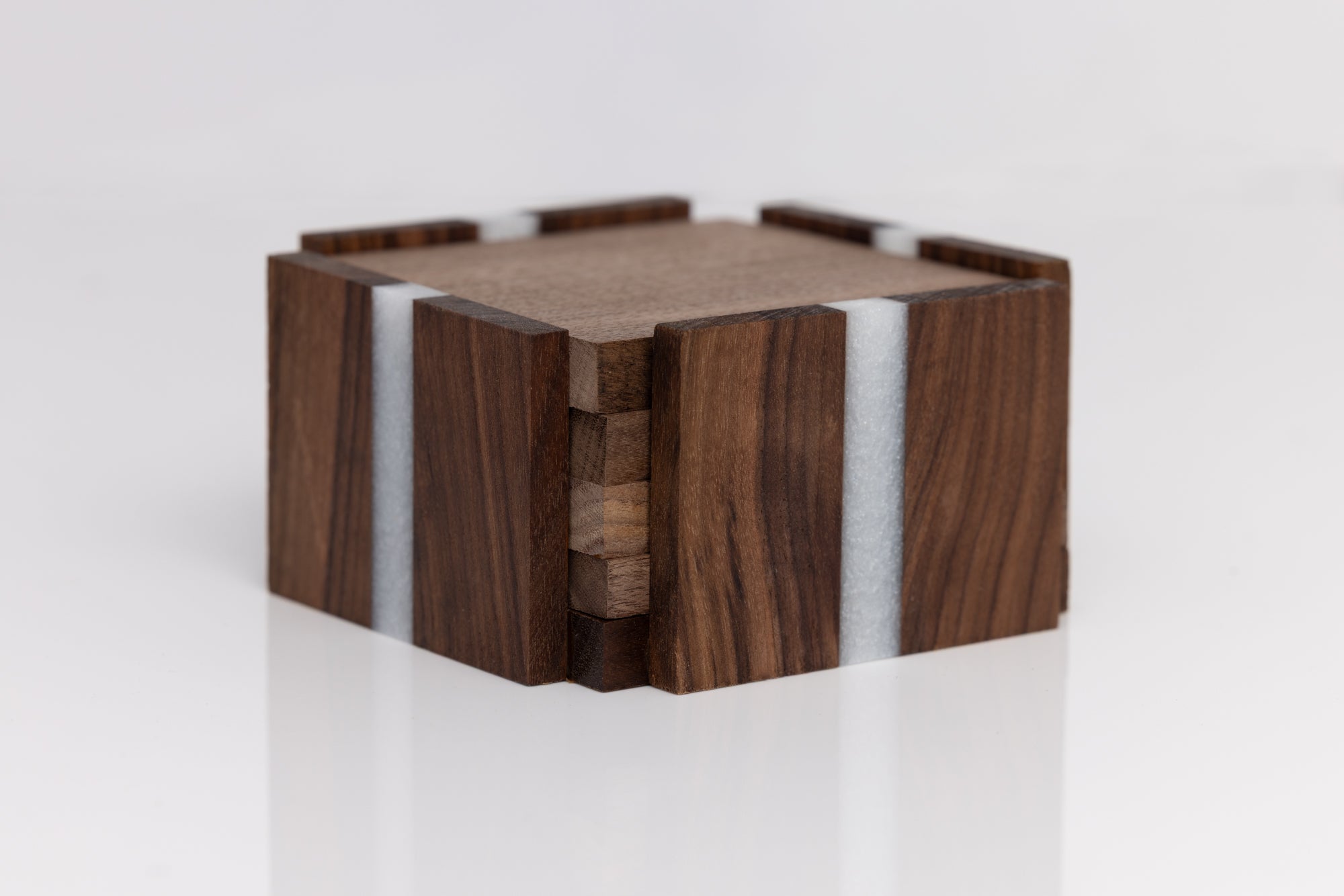 Custom Handmade Walnut Coaster Set with Resin Accents