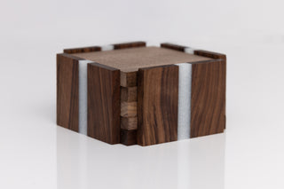 Custom Handmade Walnut Coaster Set with Resin Accents