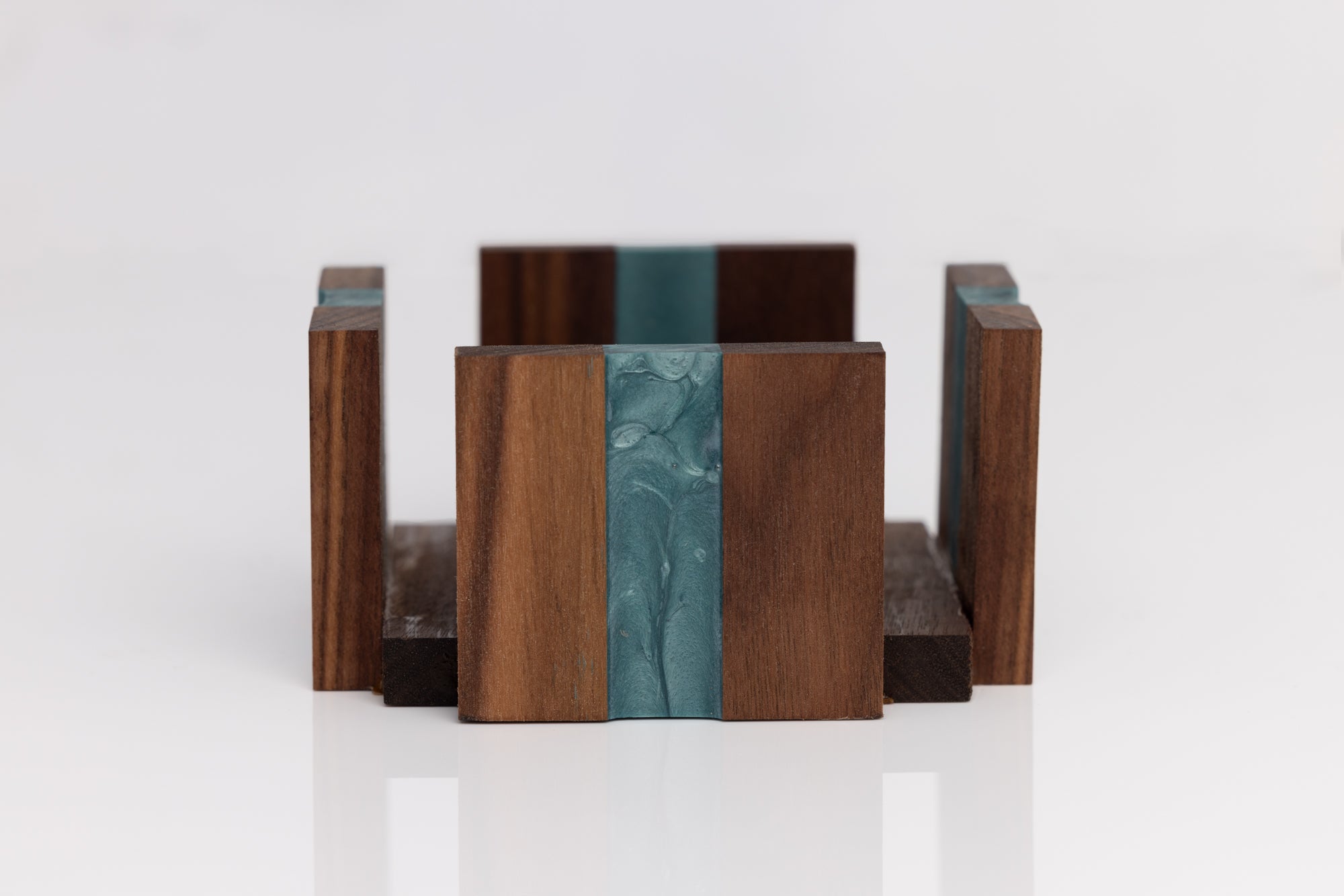 Custom Handmade Walnut Coaster Set with Resin Accents