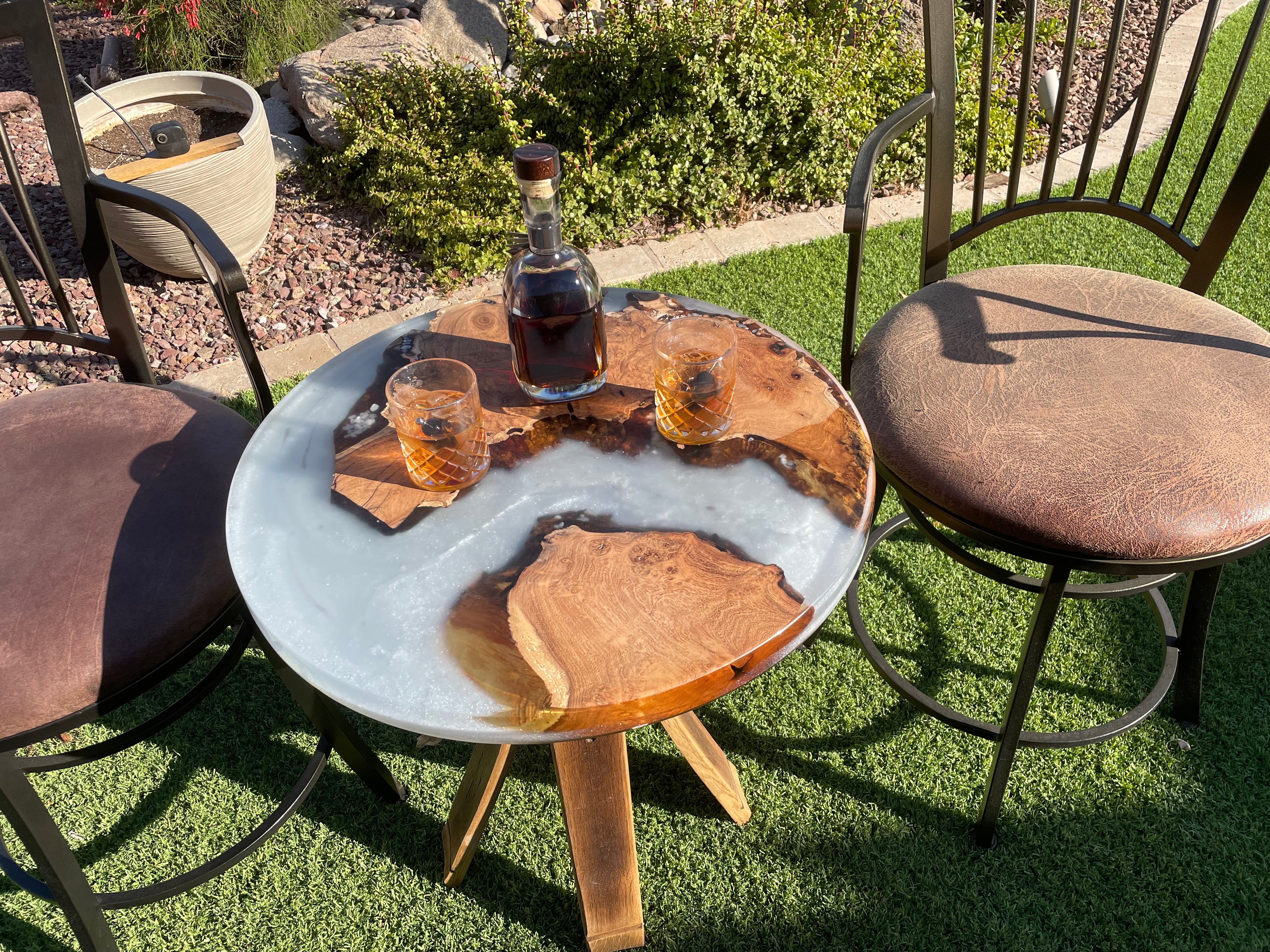 24” Round Mesquite Epoxy Accent Table