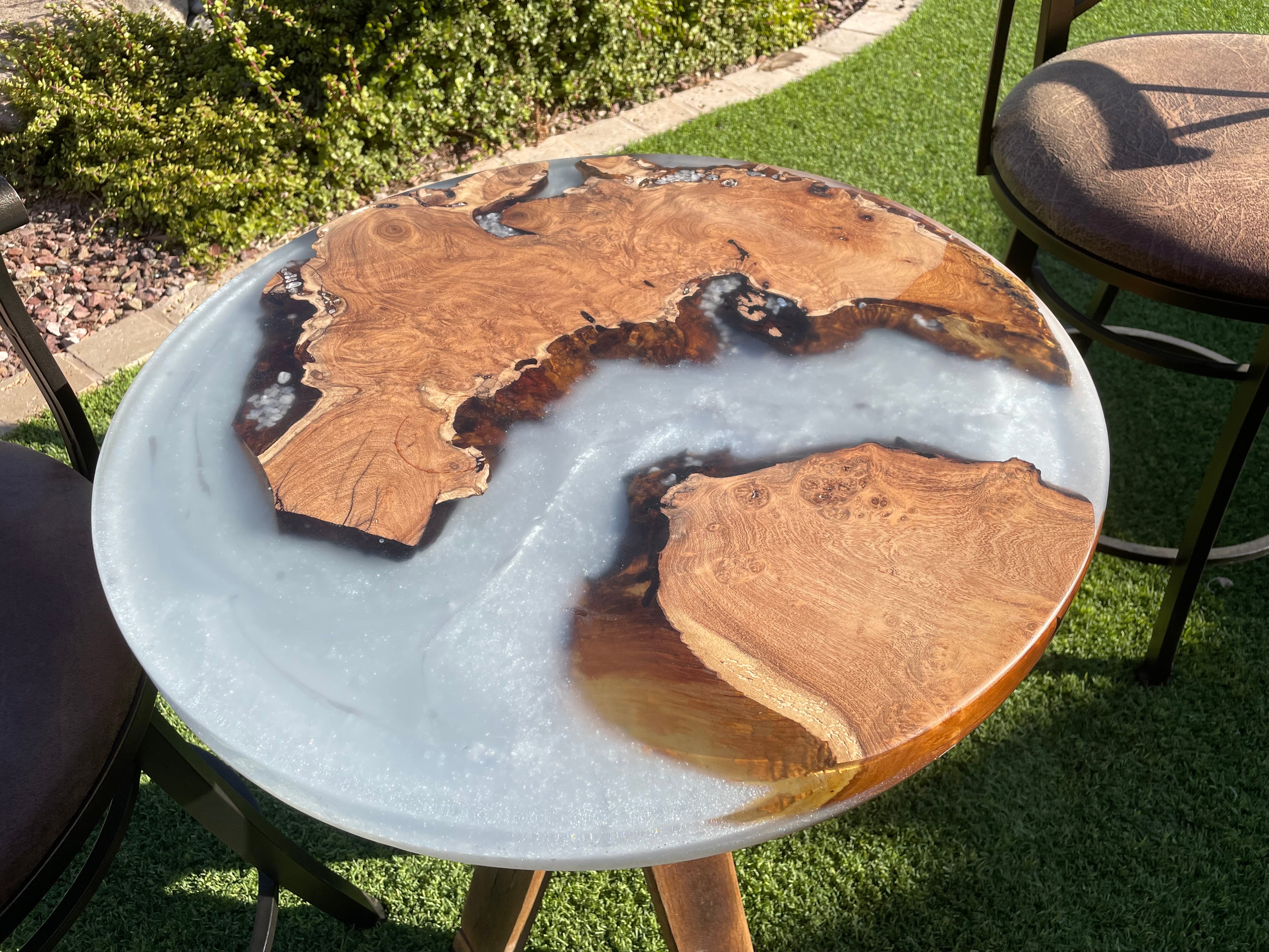 24” Round Mesquite Epoxy Accent Table