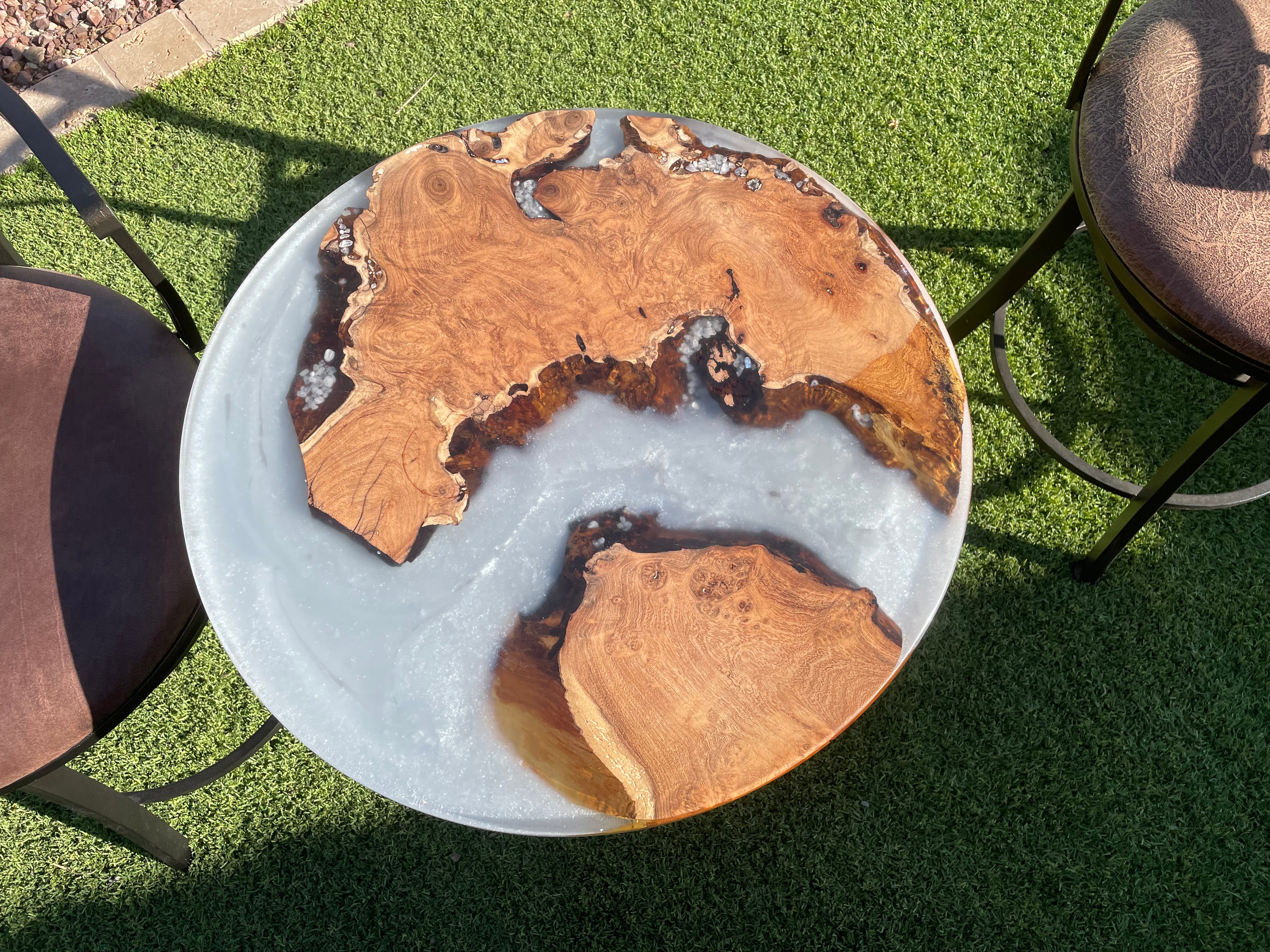 24” Round Mesquite Epoxy Accent Table